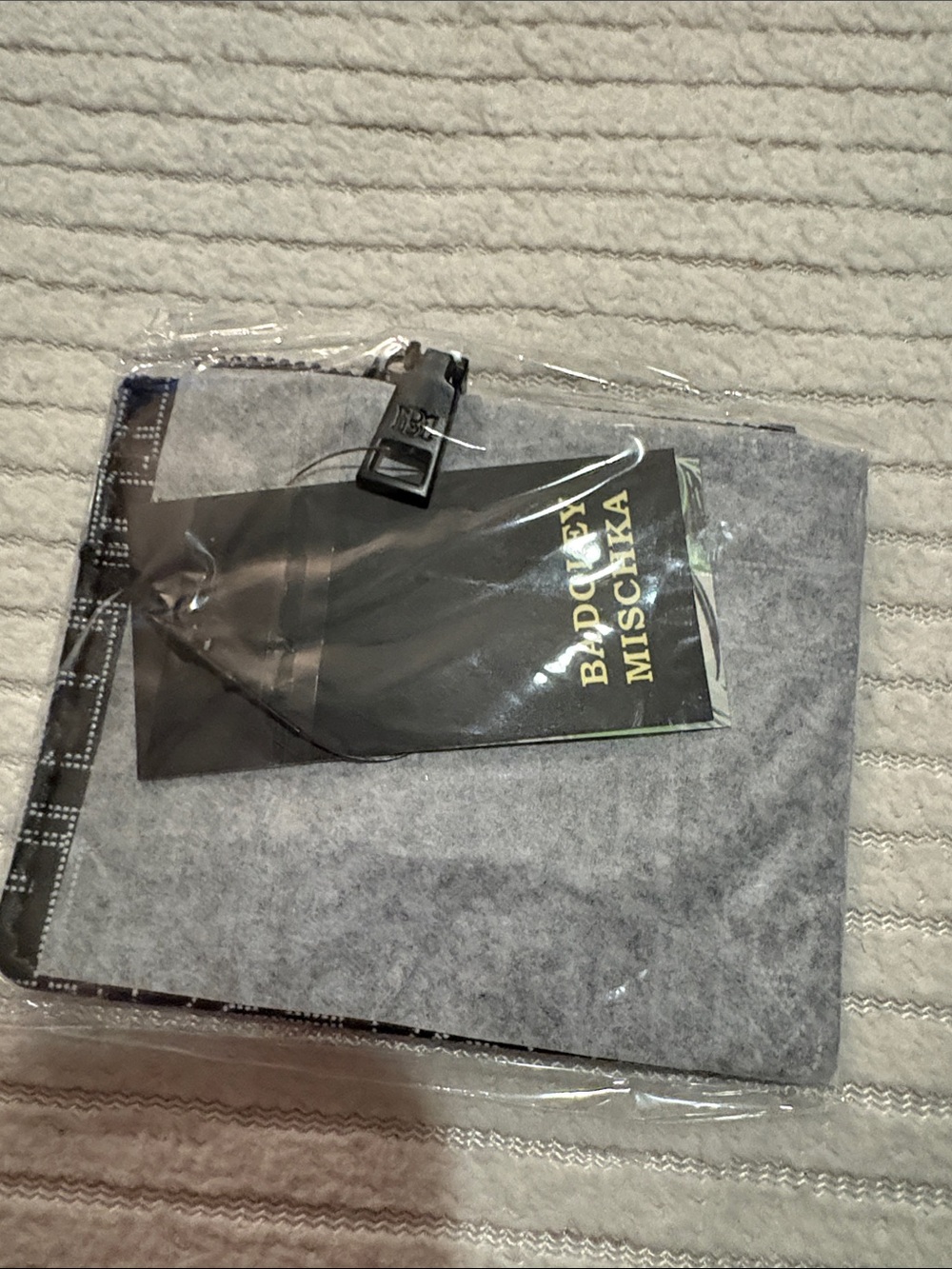 Badgley Mischka Light Gray Felt Zip Pouch with Branded Tag